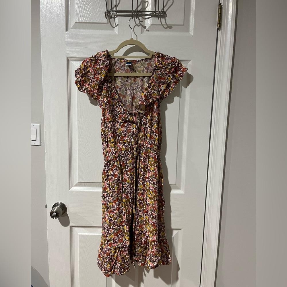 Old Navy Waist-Defined Ruffle-Trim Mini Dress for Women Size Small Tall